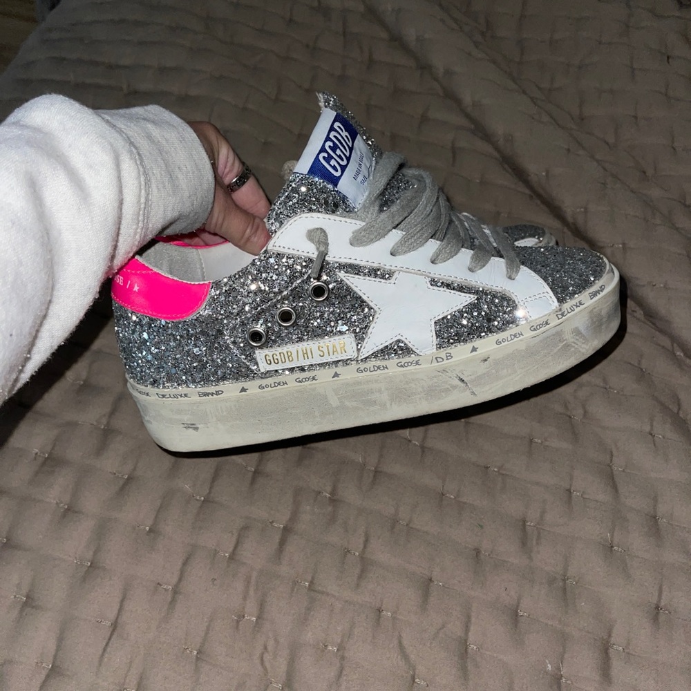 Golden Goose Silver and Pink Glitter Sneakers